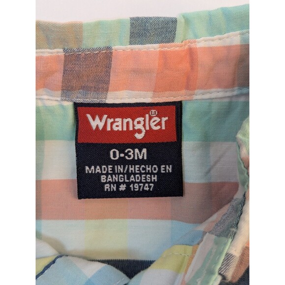 0-3M Wrangler Blue/Pink/Teal/White Plaid w/snaps - Picture 3 of 5